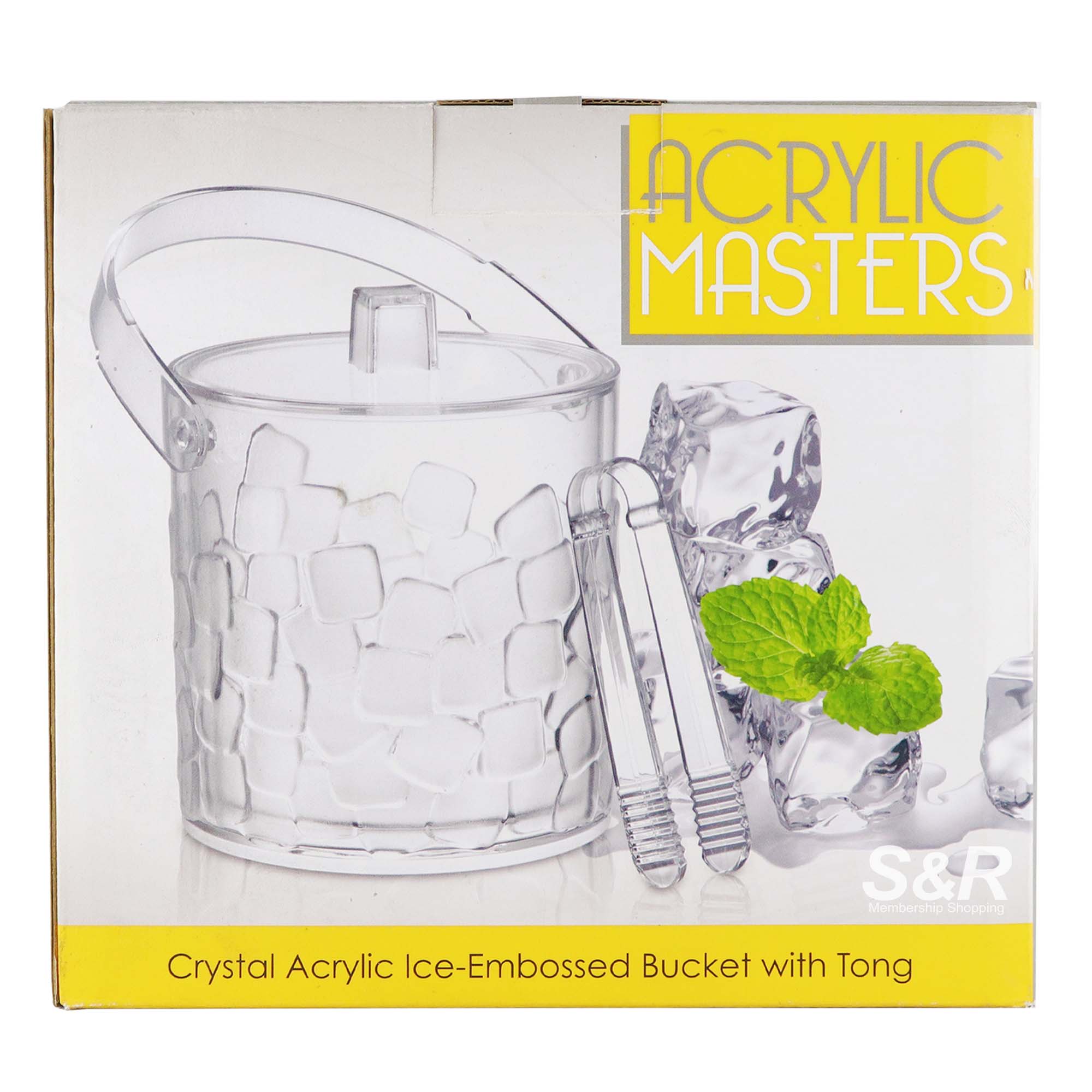 Acrylic Masters Crystal Acrylic Ice-Embossed Bucket with Tong 1 set